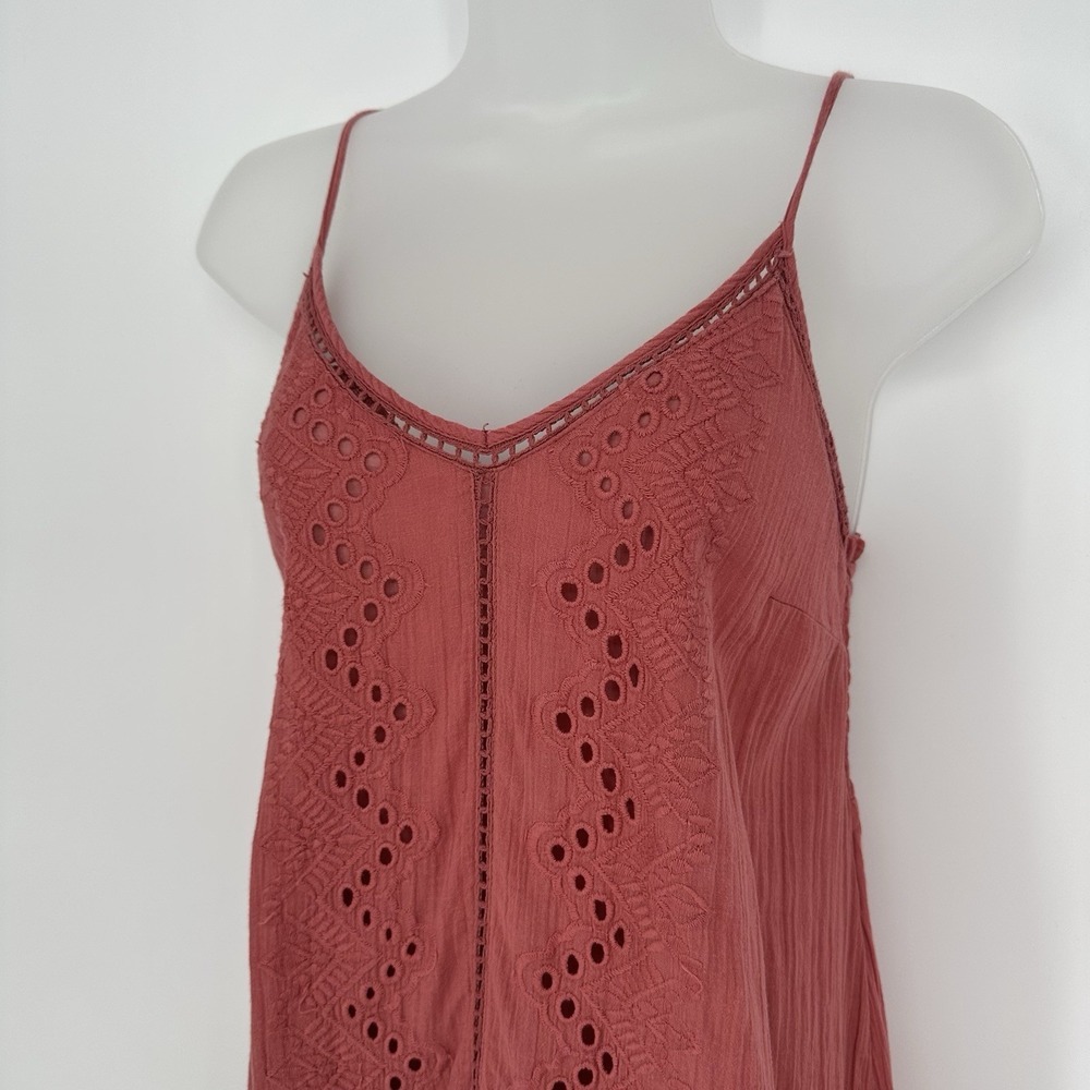 House Of Harlow 1960 Coral Pink Eyelet Ruffle Hem Sundress Adjustable‎ Cotton XS - Picture 3 of 6